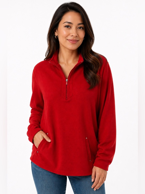 Karen Scott Tops - Karen Scott Petite XL Red Quarter Zip Mock Neck Cotton Knit Top NWT